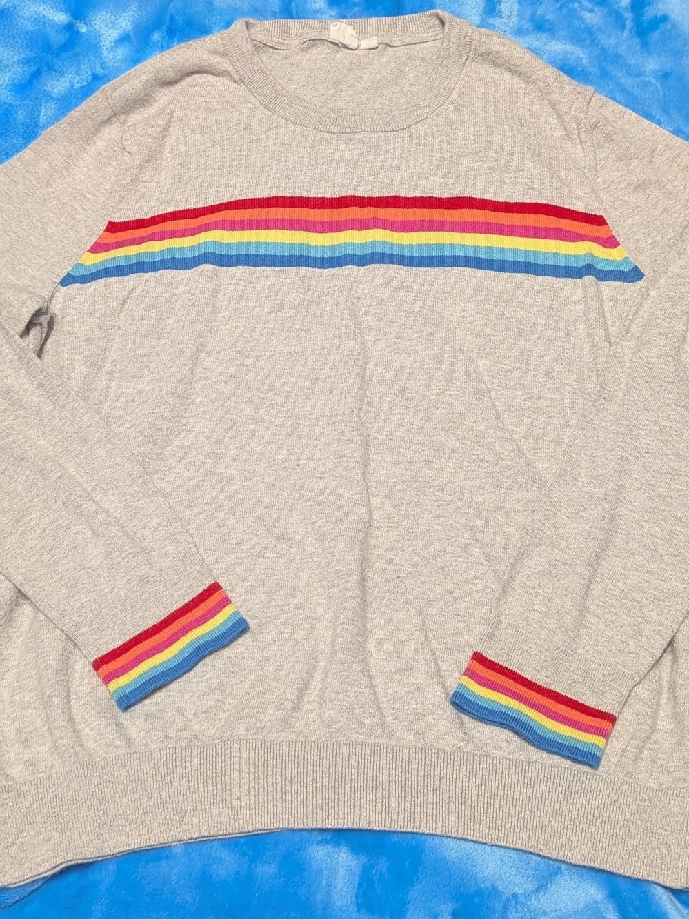 ✨ Gray Sweater with Rainbow Stripe Detail ✨